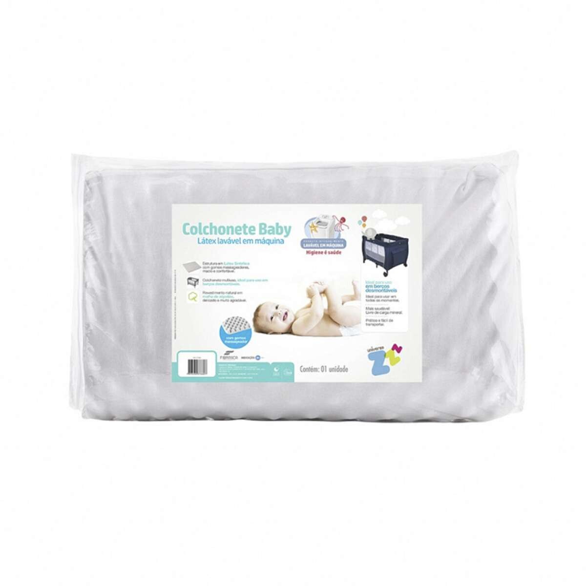 Colchoneta Latex Lavable Bebé Fibrasca - 64 x 88 x 7 cm 