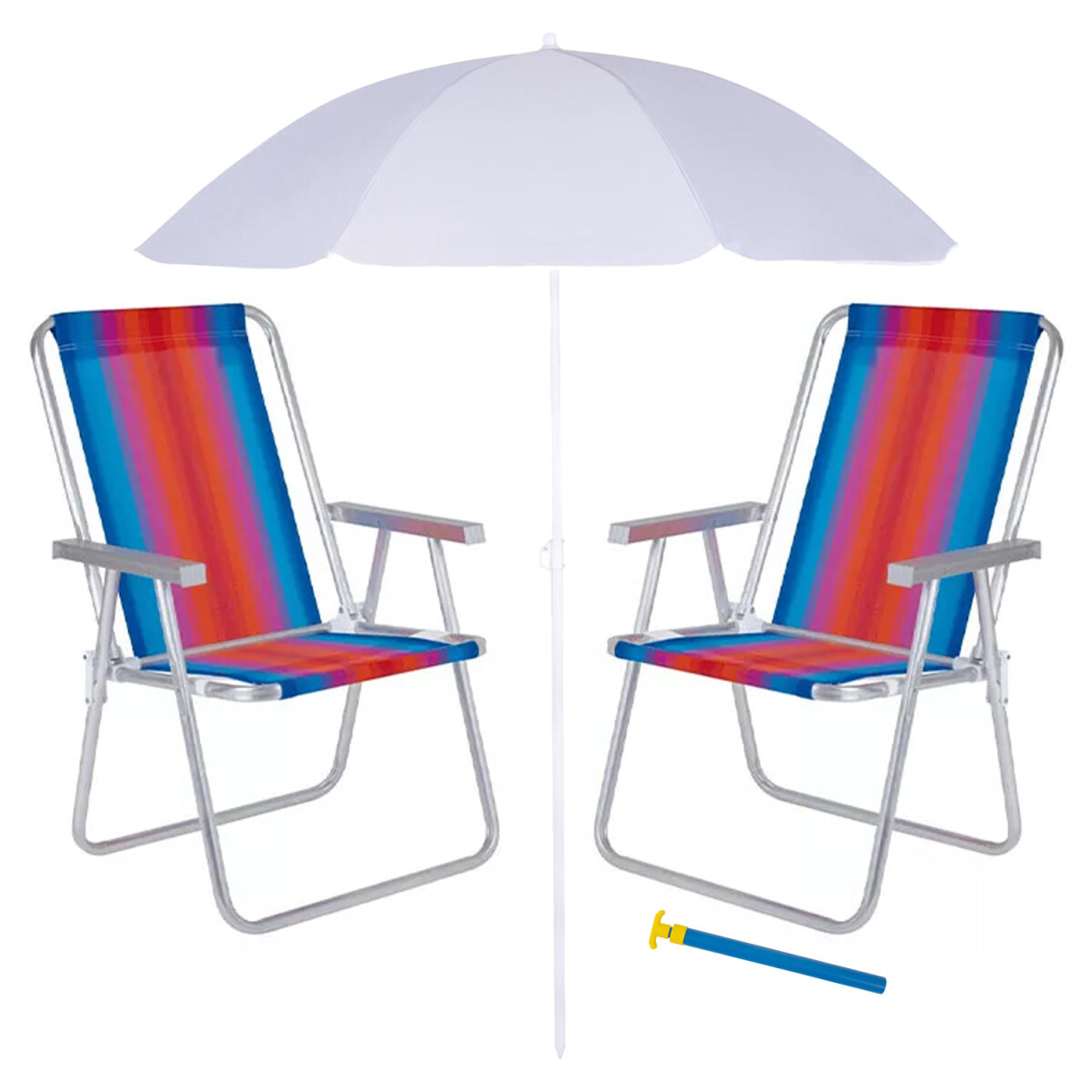 Set Sillas x2 Alum 120Kg + Sombrilla + Saca Arena Playa MOR - Celeste/naranja 