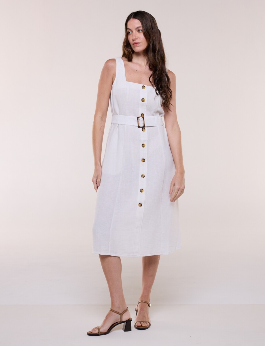 Vestido Midi Camisero Con Cinto - Crudo 