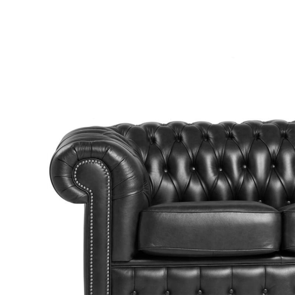 Sillón 100% Cuero - 2 Cuerpos - Chesterfield Negro