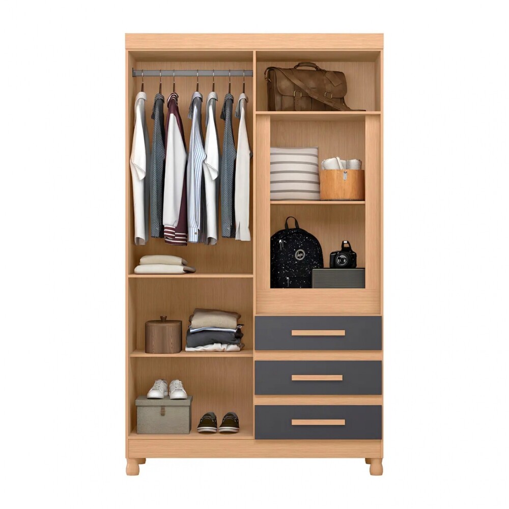 Ropero con Espejo 6 puertas 3 Caj - Fusión Infinite Negro