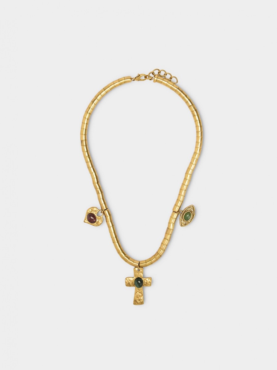 Collar Corto Con Colgantes De Piedras multicolor