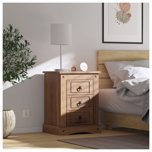 Mesa de luz 3 cajones - Linea mexicana Nogal