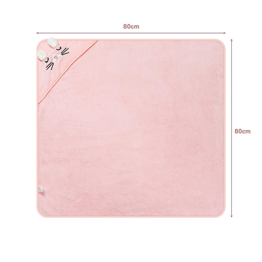 Toalla De Bebe Con Capucha Animales 80x80cm Rosa