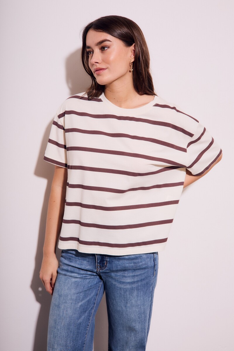 Remera Algodon Lavado Rayada Marron Marron