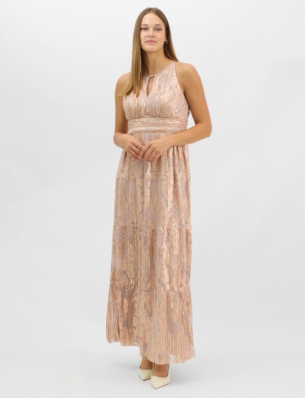 Vestido Halter Metalizado Con Escote Gota ROSA