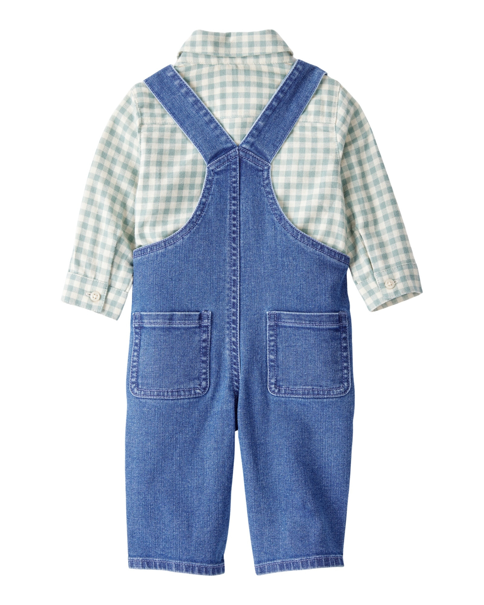 Set dos piezas, enterito jean y camisa de franela Sin color