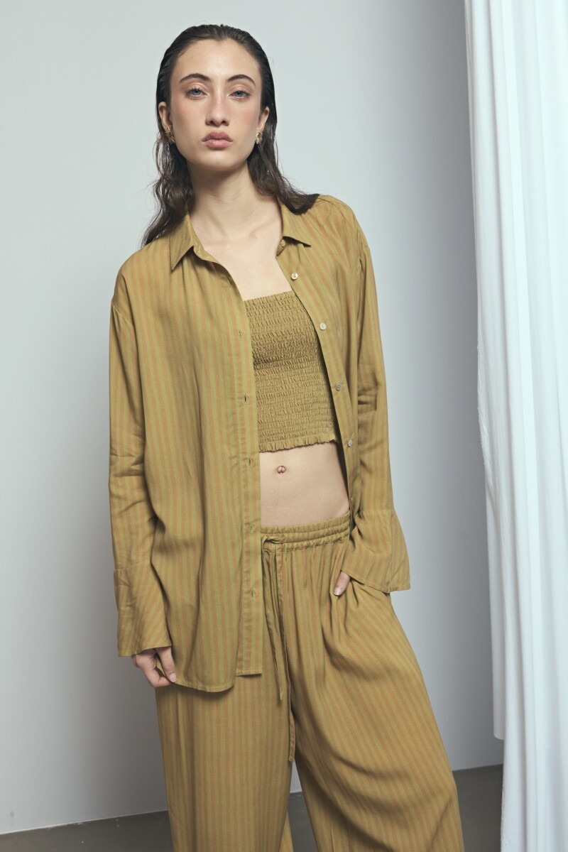 Camisa rayada manga volado PREVENTA marrón