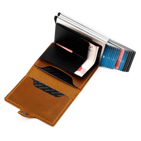 Billetera Rectangular De Cuero - RFID Marrón Claro