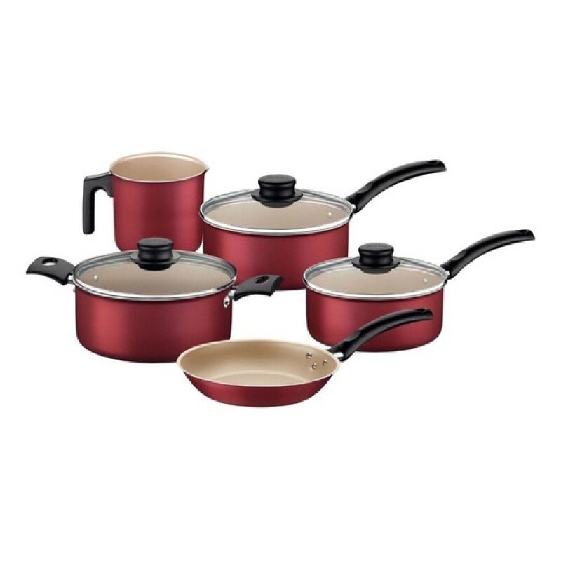 Batería de Cocina 5 Piezas Tramontina Turim Antiadherente Starflon Max Rojo
