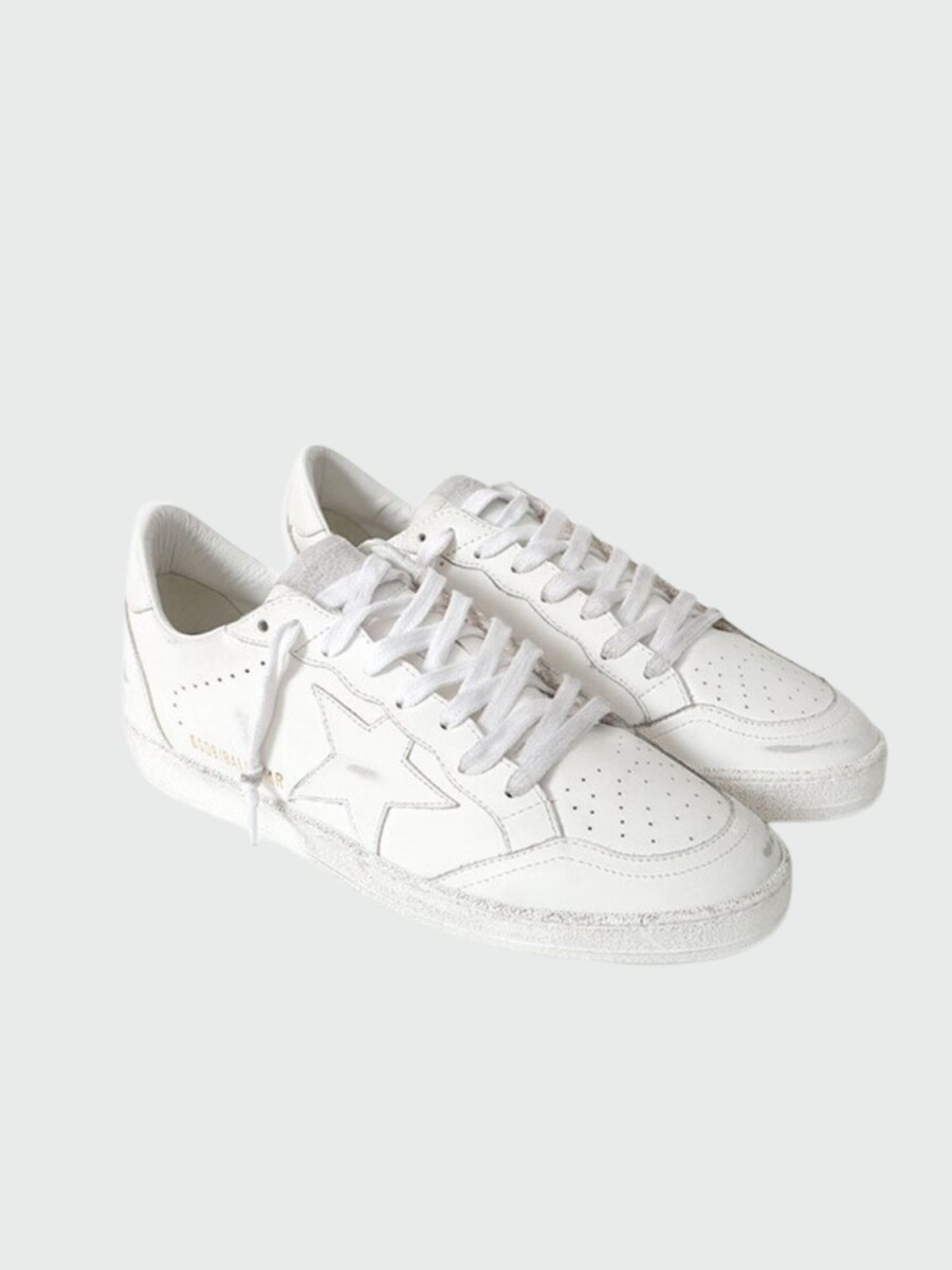 Golden Goose-Championes de cuero acordonados, Ball star - Blanco 