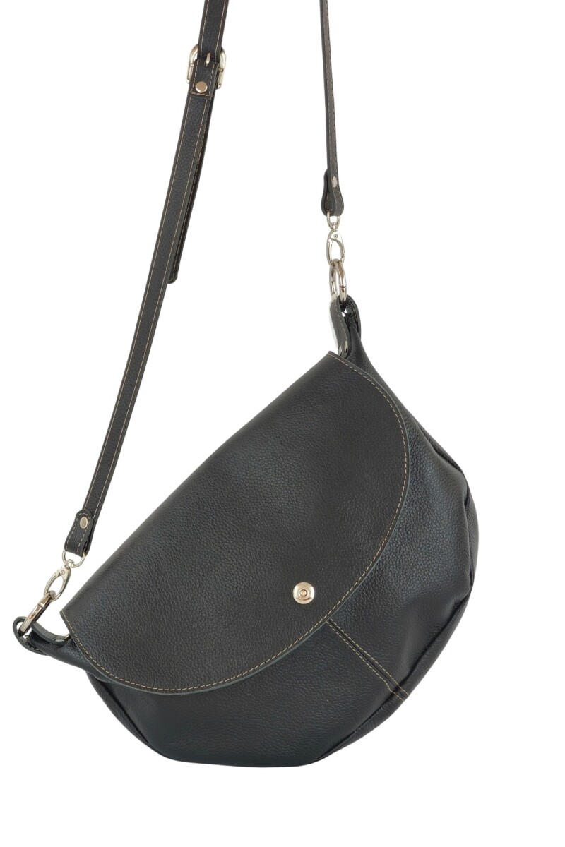 Morral de cuero con solapa Negro