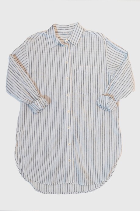 Camisa De Lino Túnica Mujer White W Black Stripes