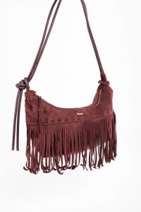 Cartera Gamuza Vegana Flecos Burdeos