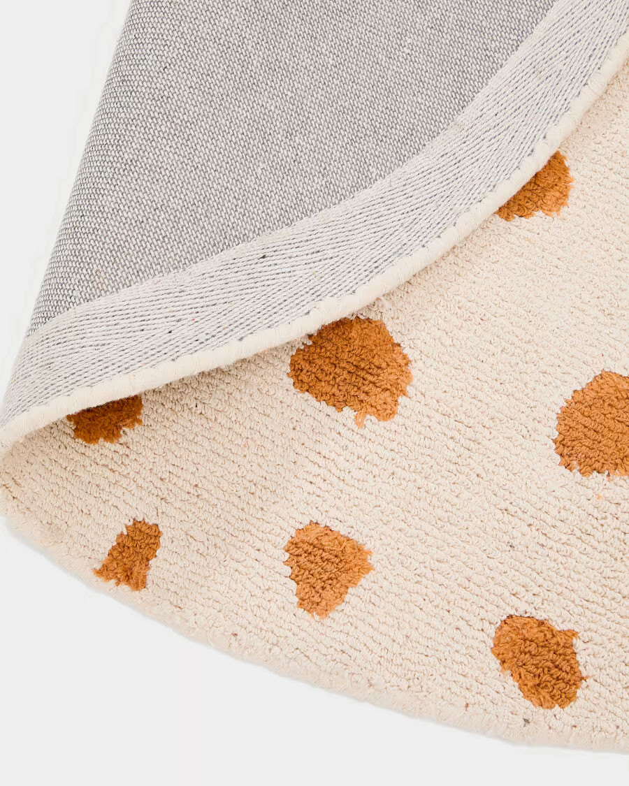 Alfombra redonda Tandani de algodón beige con diseño de guepardo naranja Ø 100 cm