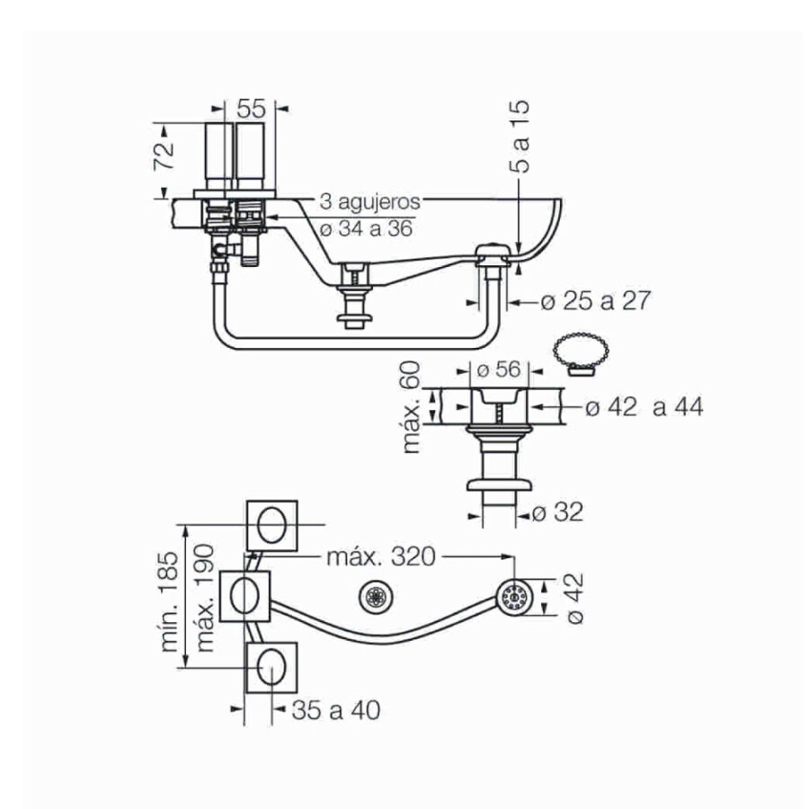 Grifería para Bidet Bimando con Transferencia y Desborde Cromado Linea Melody Grifería para Bidet Bimando con Transferencia y Desborde Cromado Linea Melody