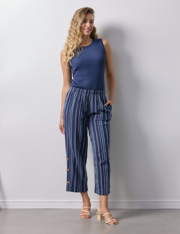 Pantalon Crop Det Btns AZUL/MULTI