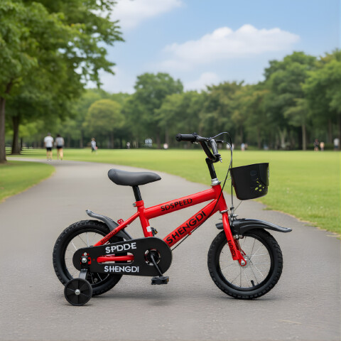 Bicicleta Infantil Shengdi R12 Canasto Rueditas Guardabarro Rojo 1