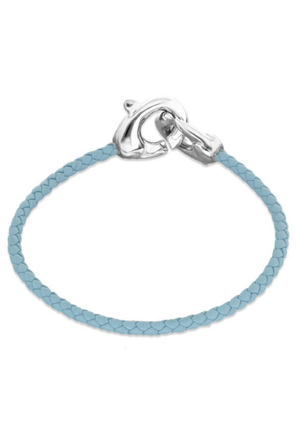 PULSERA DE CUERO AZUL CON MOSQUETÓN ENTRELAZADO BAÑADO EN PLATA Pulsera