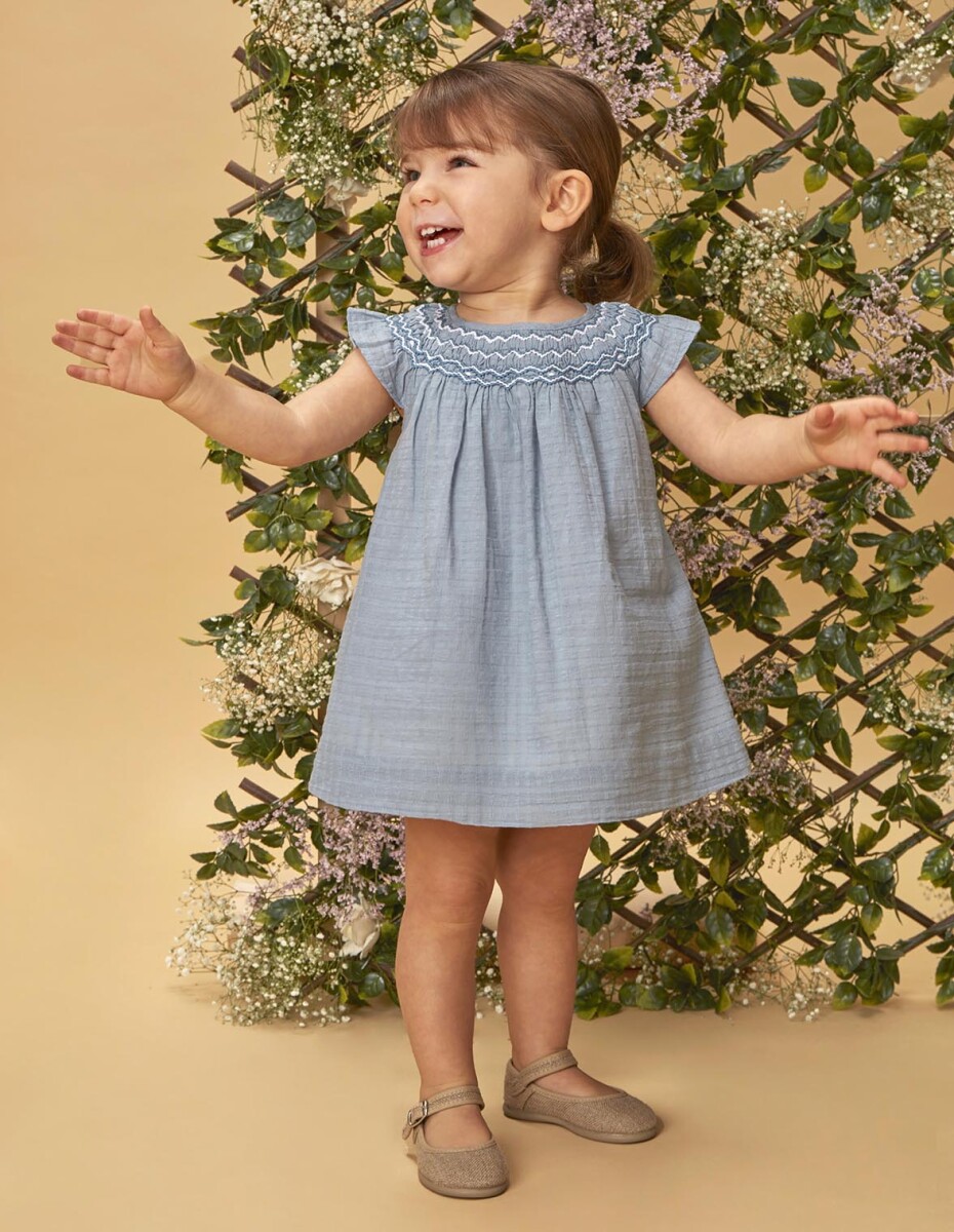 Vestido Liso Con Nido De Abeja A Contraste - Gris 