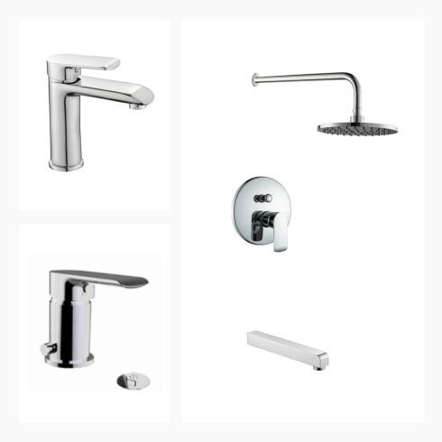 Juego Completo De Griferia De Baño Lavatorio Bajo Y Ducha De Empotrar Alassio Aqualia 000