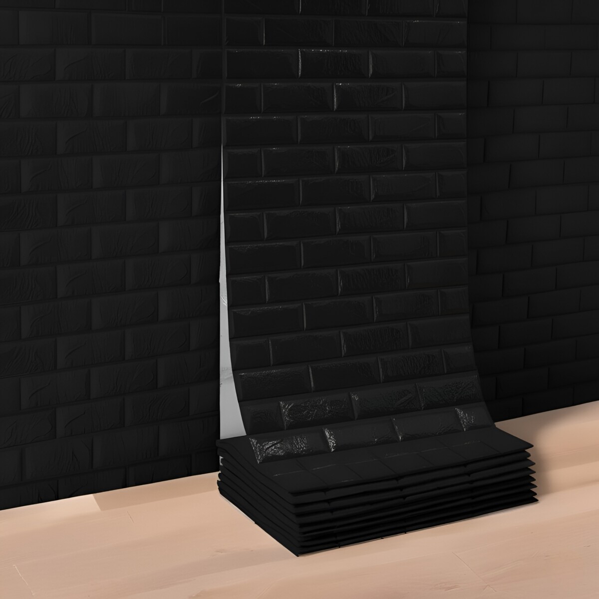Revestimiento Pared Adhesivo 3d Piedra Ladrillo 500x70cm - Diseño Negro 