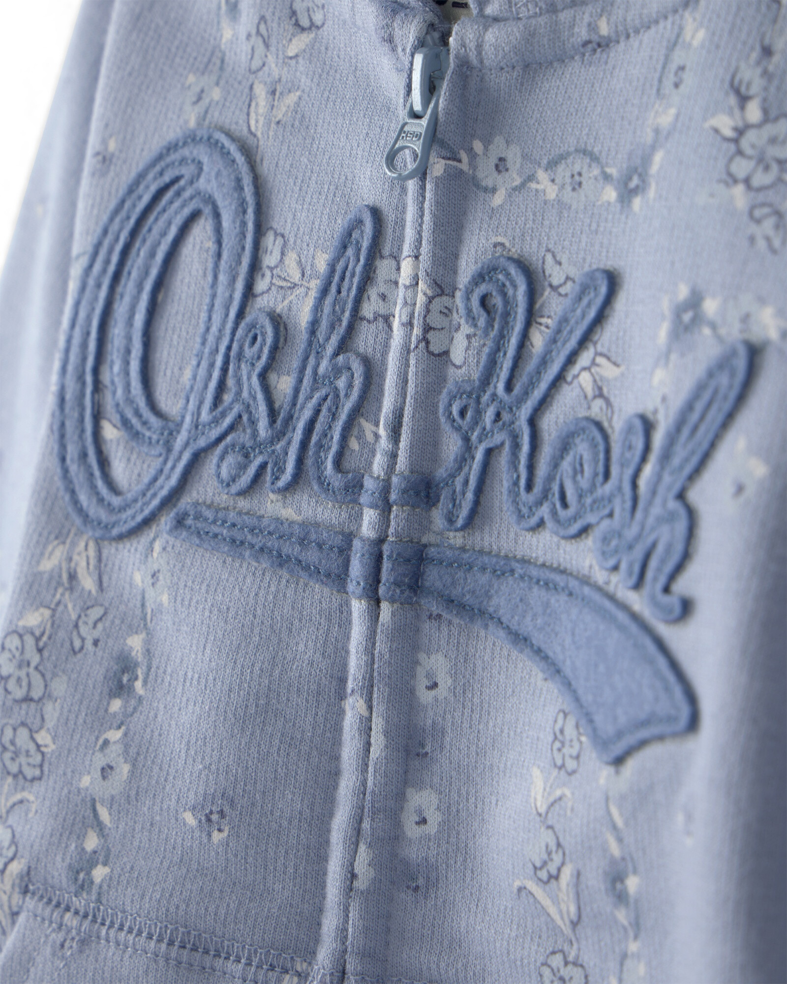 Campera de algodón, azul, con capucha y logo, diseño floral Campera de algodón, azul, con capucha y logo, diseño floral
