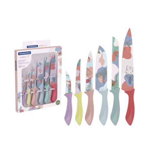 Juego 6 cuchillos "COLORCUT" con diseño de plantas -TRAMONTINA TN9706