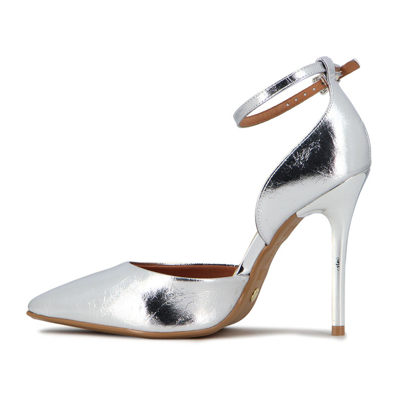 Zapato Mujer Vizzano Metalizado Taco Alto Plata