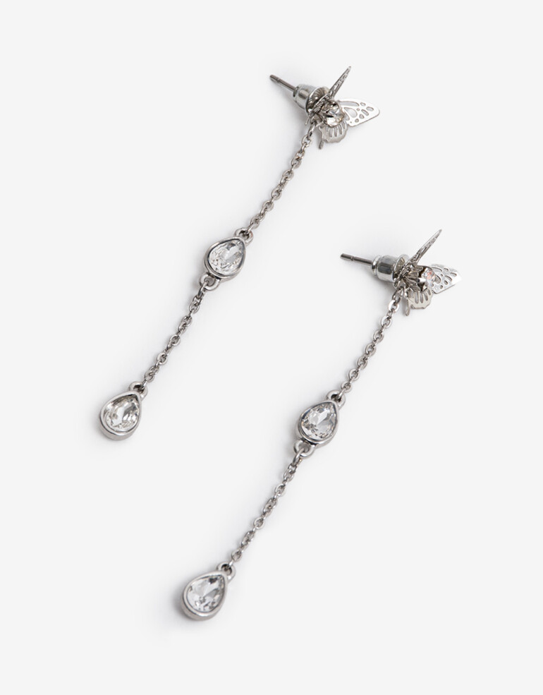 Aros Colgantes Cortos Metal Aros Argolla Metal Mariposa - Plateado Rodio