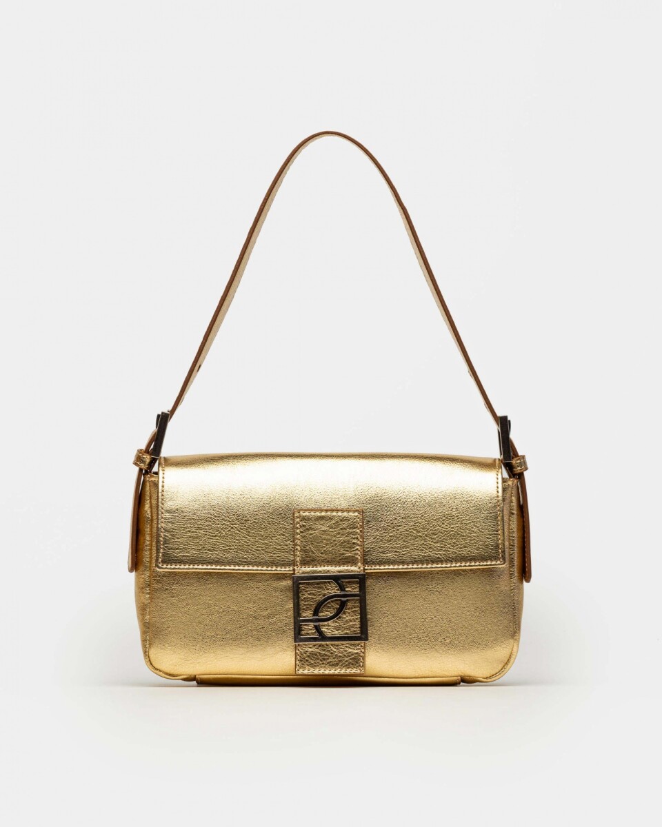 Cartera al hombro Signature en cuero graneado metalizado - Metalizado 