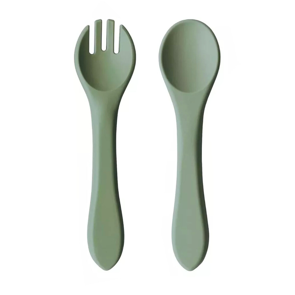 Set Infantil de Cubiertos con Cuchara y Tenedor en Silicona - Verde 
