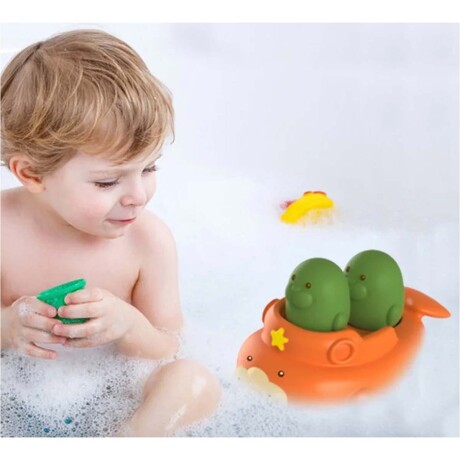 Juego de Baño Agua en Silicona Barco y Muñecos Bebé Huanger Naranja