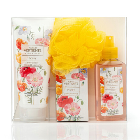 Body Lotion Aqua Di Vartiente Poppy 200ml + Jabón + Body Splash 120ml + Esponja Pack