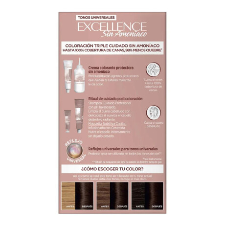 Tintura Para Cabello L'Oréal Paris Excellence Nudes No Amoniaco 3U Castaño Oscuro Universal Tintura Para Cabello L'Oréal Paris Excellence Nudes No Amoniaco 3U Castaño Oscuro Universal