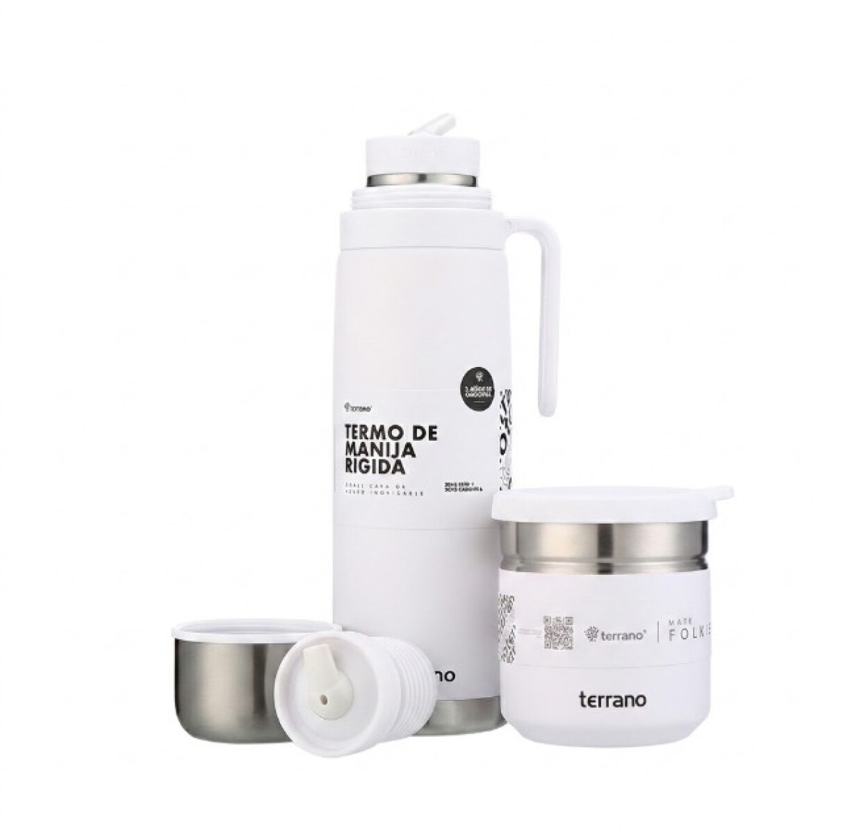 Termo Manija Rigida + Mate Acero inox. - Blanco 