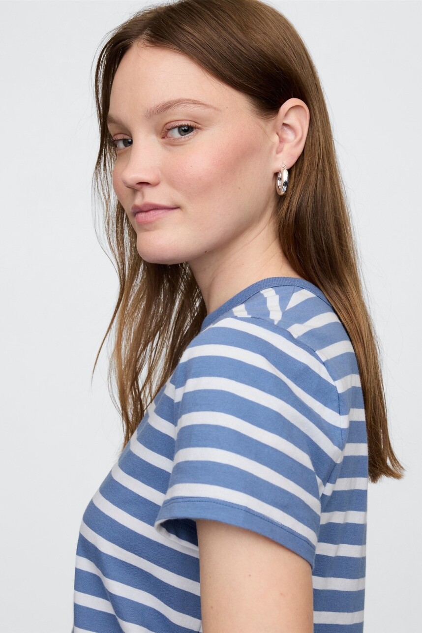 Remera A Rayas Cuello Redondo Mujer Blue White Stripe