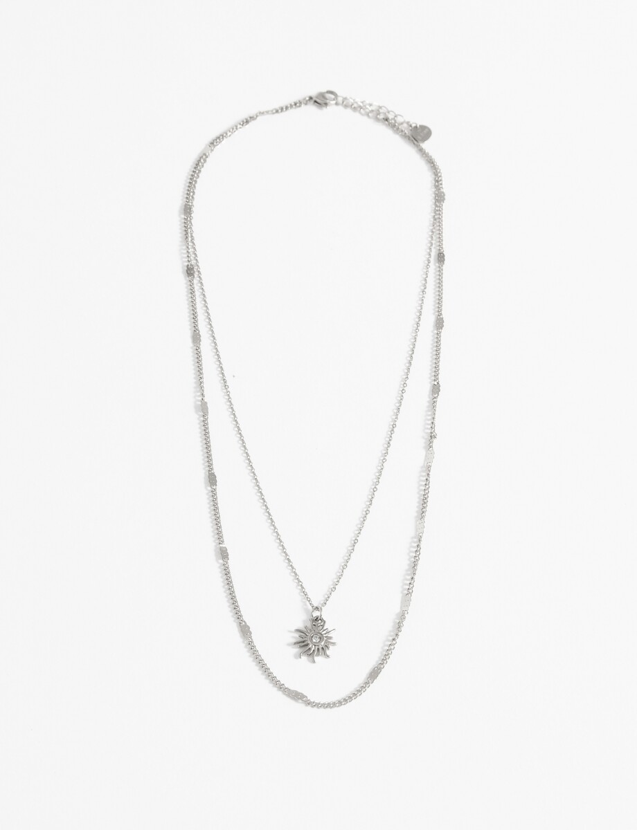 Collar doble de acero dije strass - plateado 