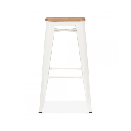 Taburete Tolix en metal y asiento de madera Blanco