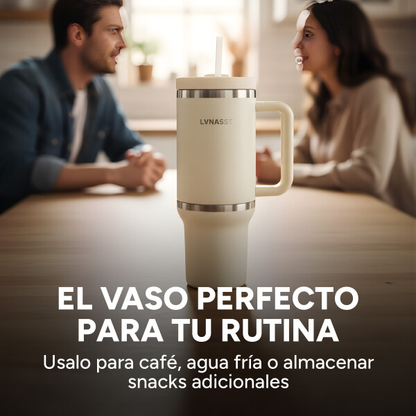 Vaso Térmico Acero inoxidable Doble 890ml + 295ml C/pajita Color Blanco