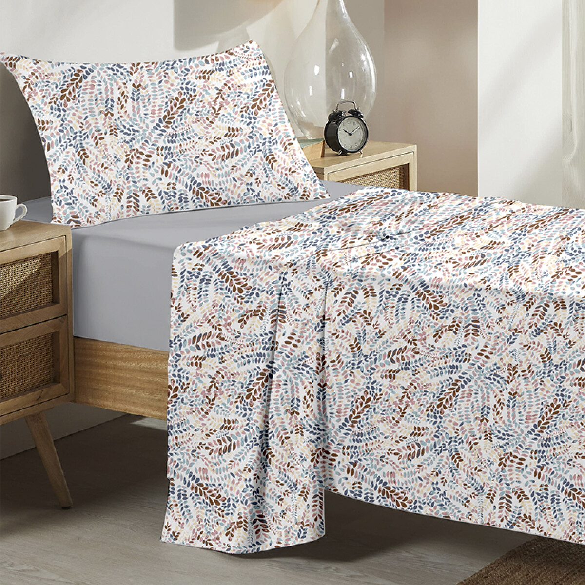 Juego Sábanas 1 Plaza y Media Bukara 100% Microfibra - D242-01 