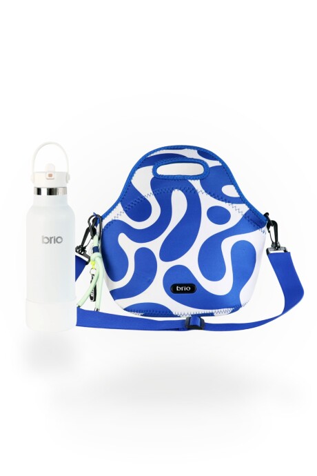 Set de lunchera Big de neopreno con correa ajustable y botella de acero inoxidable 500ml brio set sunny/blanco