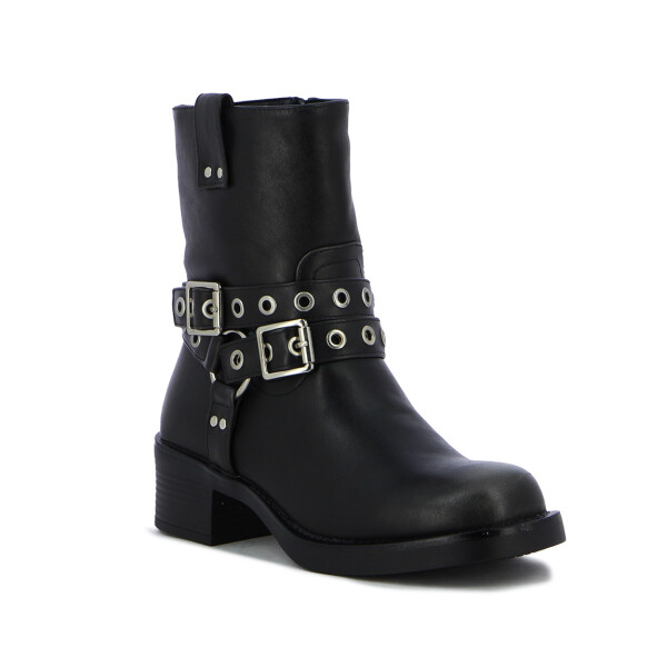Darkness Bota De Mujer Caña Baja C/ Tiras Y Hebillas - Negro Negro