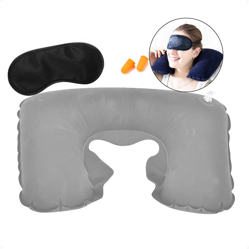 Almohada De Viaje Inflable Apoya Cabeza Auto Ãmnibus AviÃ³n Gris