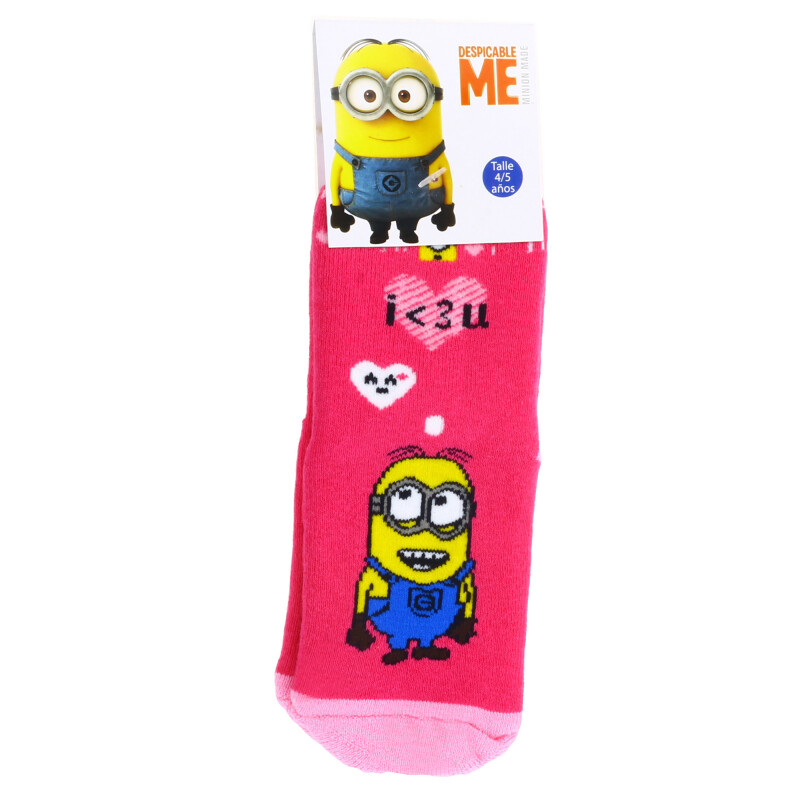 Medias Infantiles Disney Minions Corazones Fucsia - Rosa