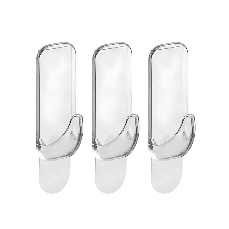 Gancho rectangular x3 de cristal con adhesivo P TRANSPARENTE
