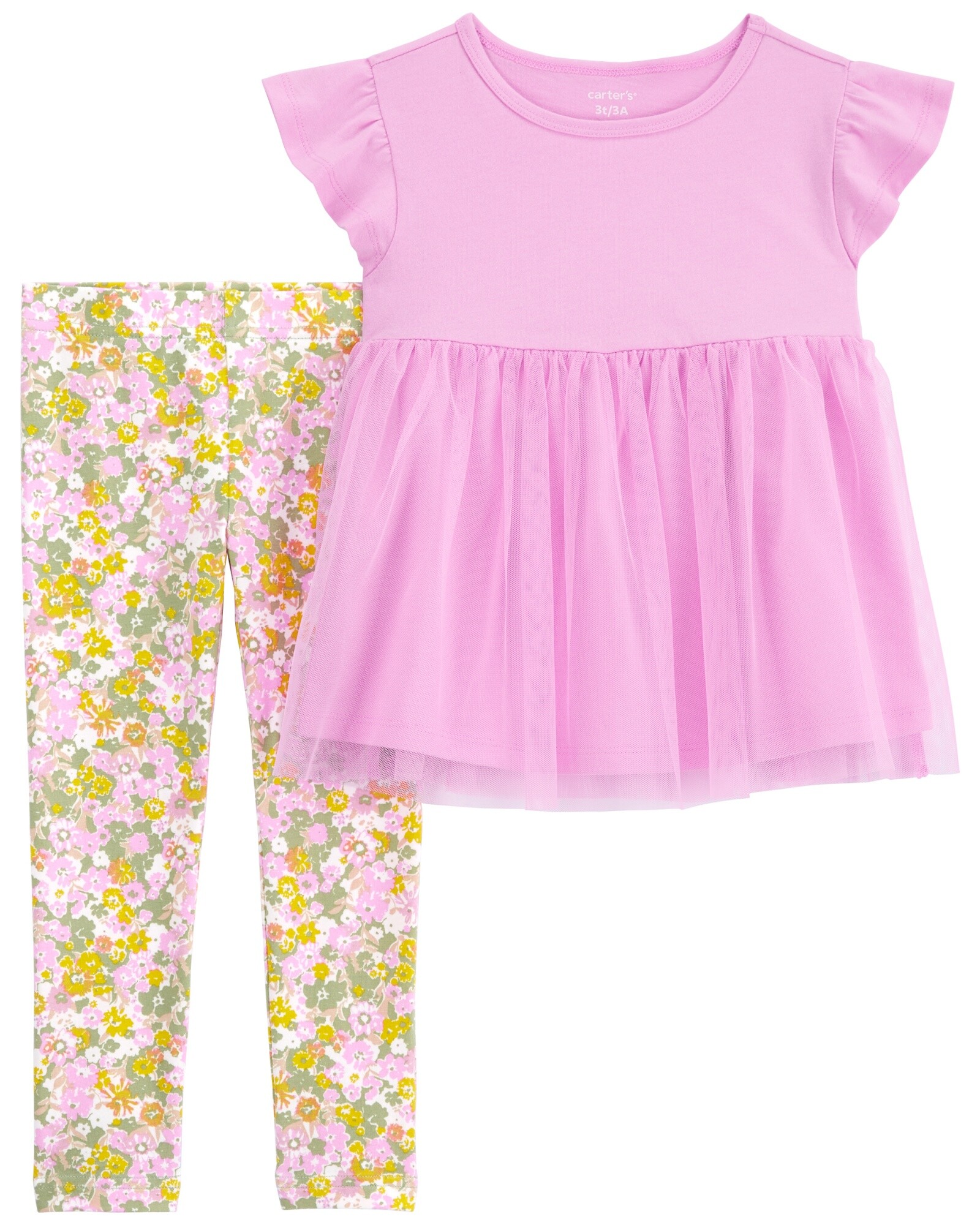 Set dos piezas de algodón, calza floral y blusa Sin color