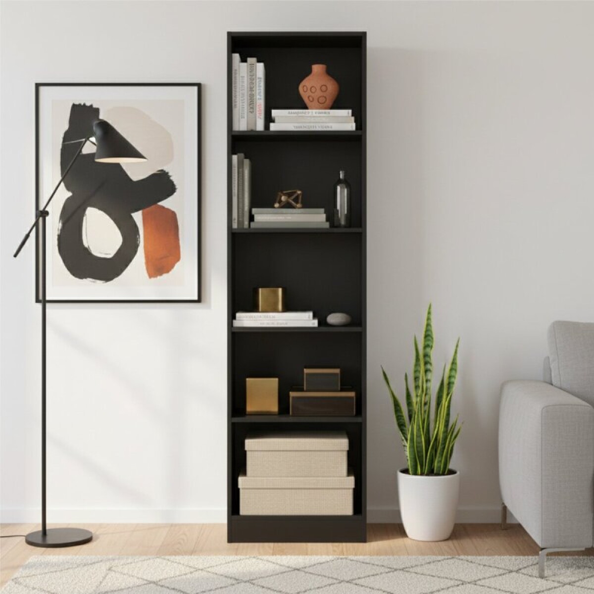 Estanteria ANITA biblioteca multiuso con 4 Estantes 47,9 x 170 x 27,5 cm - Negro 