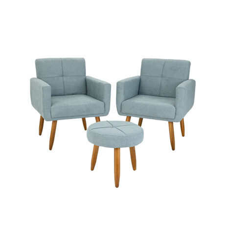 Kit Rustico 2 Poltrona + 1 Puff Havana Celeste