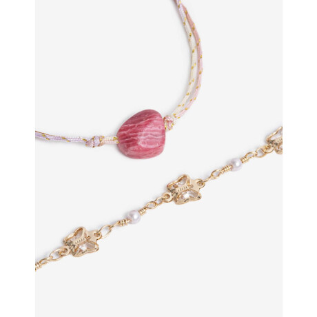 Set Pulseras Mariposa Y Piedra Dorado Oro Cepillado Mate